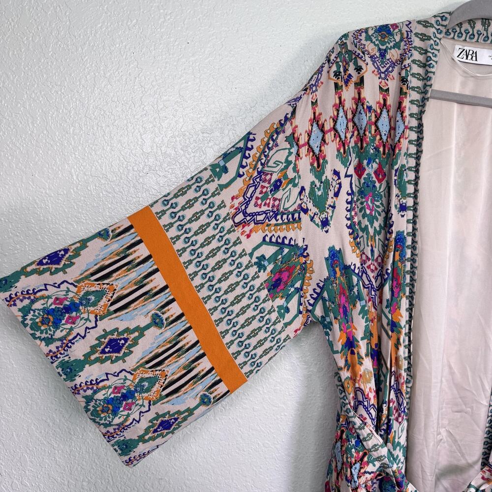 Zara Kimono Jacket Womens Large Tribal Belted Boho Cardigan Duster Robe Festival - Picture 9 of 13